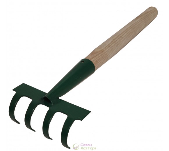 Граблі садові 4 зуби з дерев'яною ручкою (46*12 см)